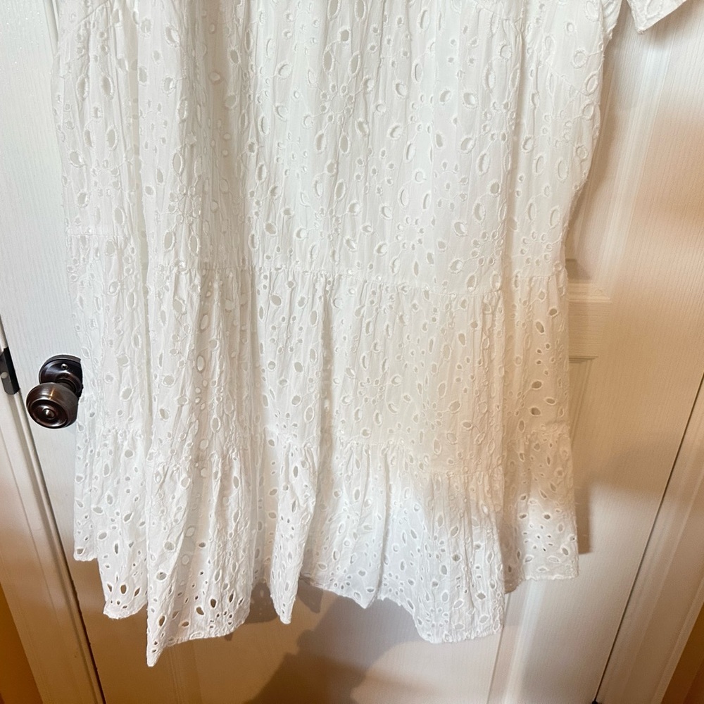 BTFBM size XLarge Boho Dress Resort V Neck Short Sleeve White Cut Out Lace $58 - Picture 9 of 10